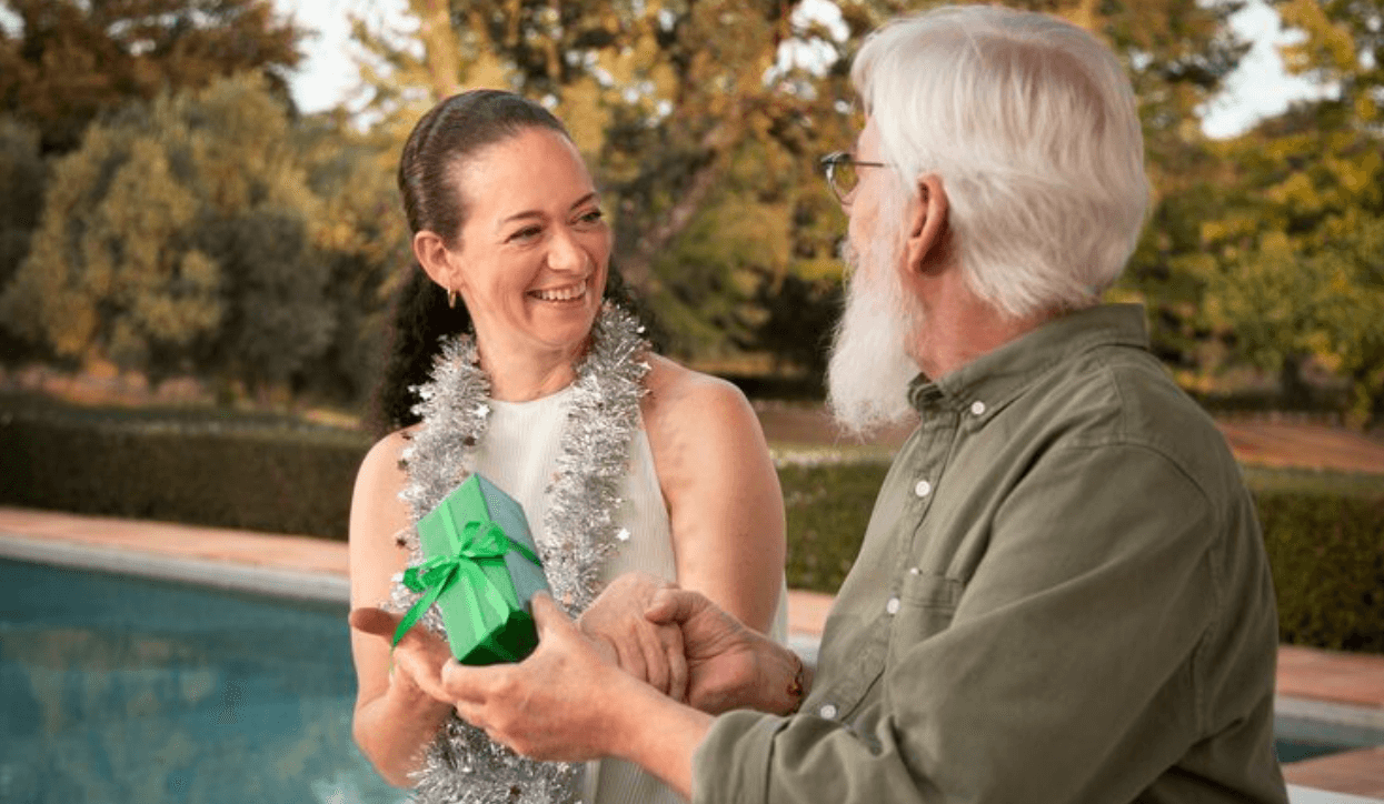 Senior friends laughing outdoors